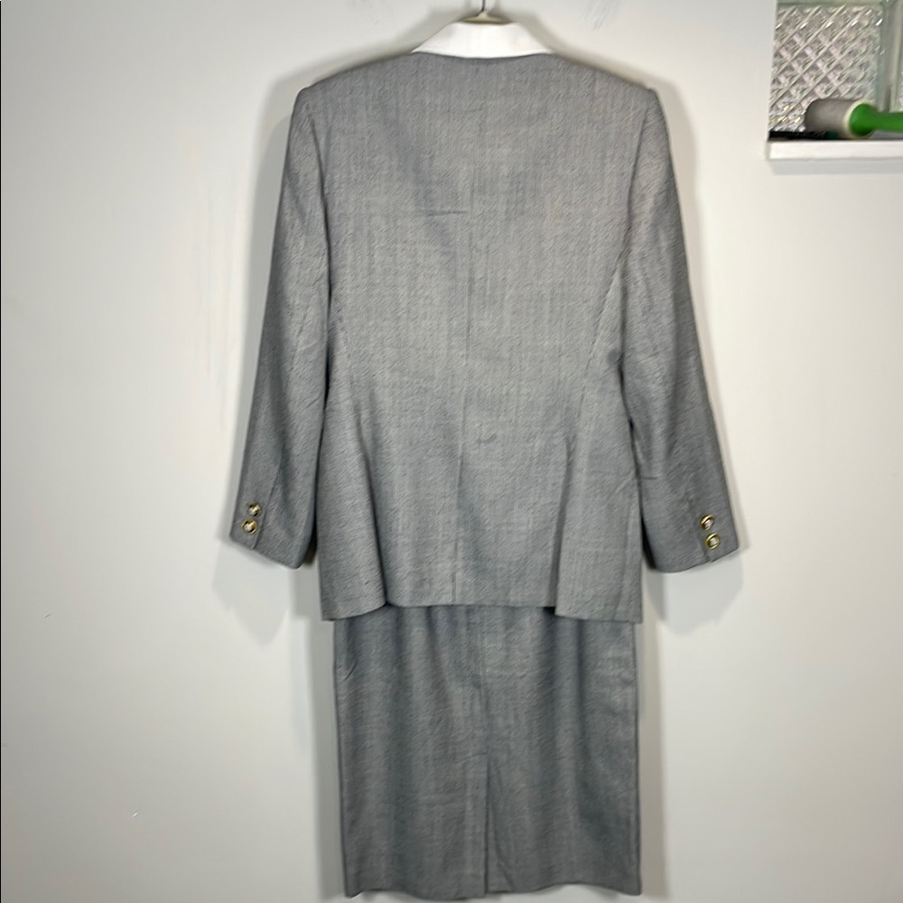 Vintage 80s Power Suit Skirt Set Gray Blazer Office Career Core Size 10 - Picture 8 of 16